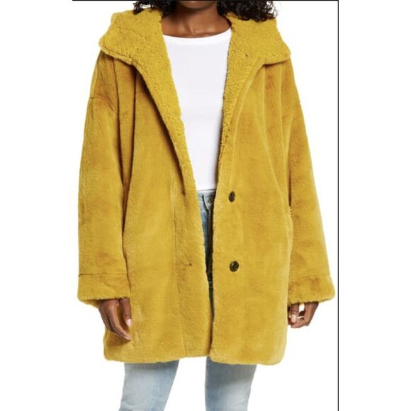 UGG NORI OVERSIZED FAUX FUR COAT SPRING MOSS XS/S